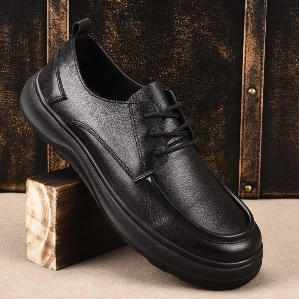 CATIA SELI男鞋新款头层牛皮商务厚底豆豆鞋英伦工装软底驾车皮鞋