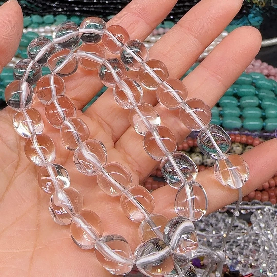 归***一玛瑙/玉髓合金珠宝半成品白水晶圆不定9mm拍两59发一条