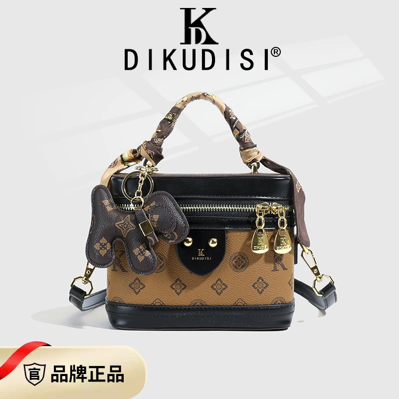 复古手提包包女2025新款化妆盒子单肩斜挎小方包高级感印花单肩包