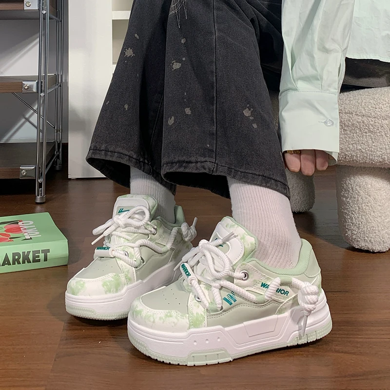 回力薄荷绿厚底板鞋女2025春季新款学生百搭面包鞋运动休闲小白鞋