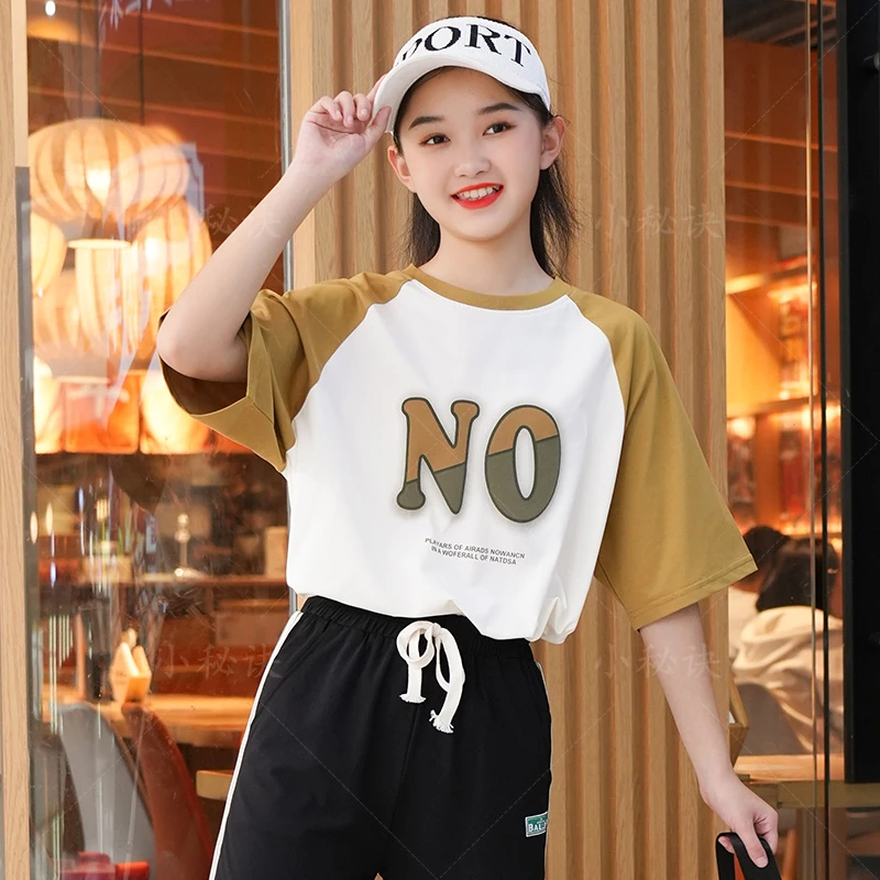 女童夏季套装2025新款学生洋气短袖女孩夏天轻薄时尚休闲两件套