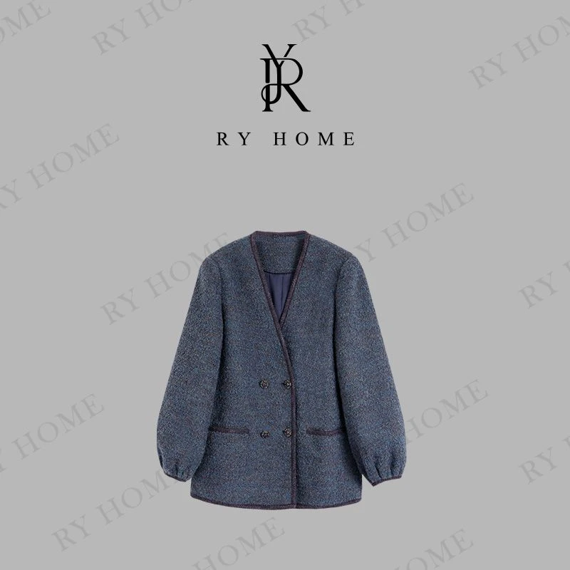 【容雨RYHOME】绵羊毛新款V领设计感毛呢外套 253W2379