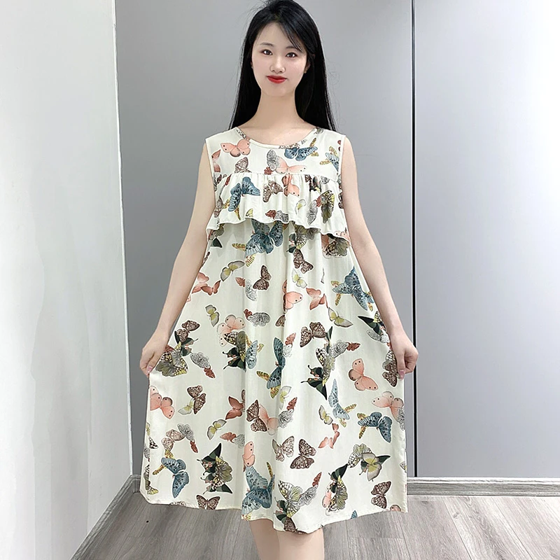 棉绸睡裙女无袖睡衣2025新款休闲大码妈妈装可外穿家居服Y113