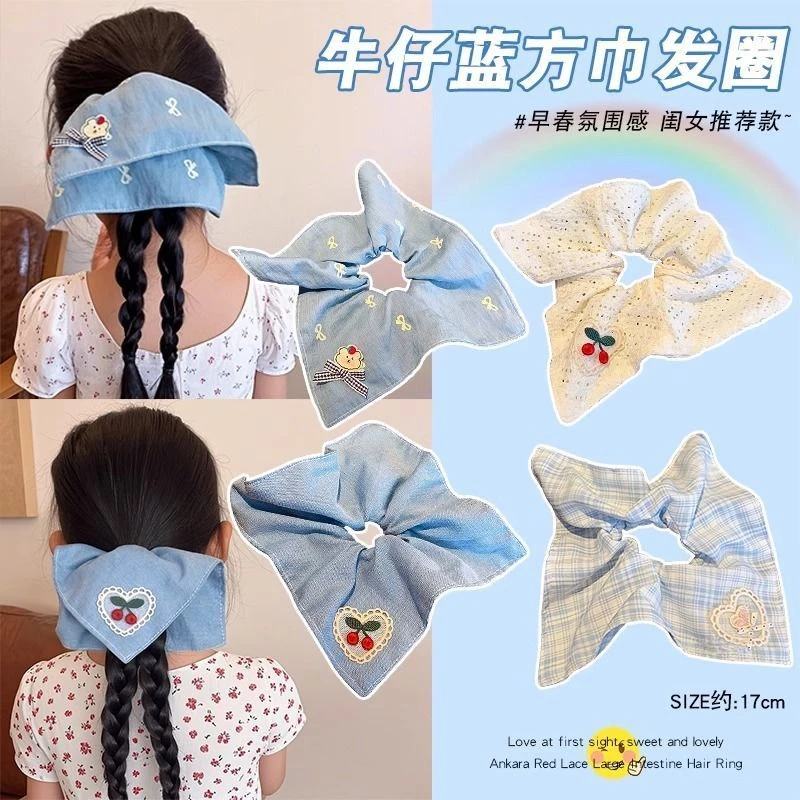 儿童方巾大肠发圈女童公主高级感2025春夏新款头绳小女孩洋气发饰