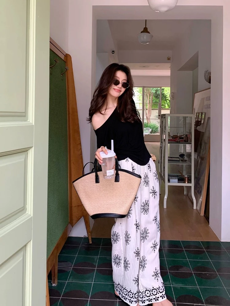 夏初清 8839 印花夏季薄款潮流显瘦宽松阔腿裤