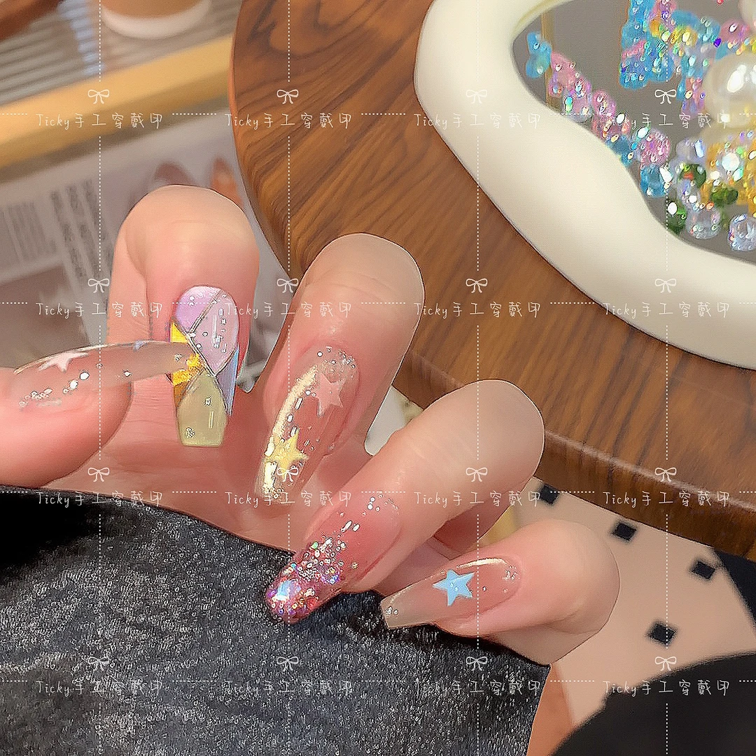 【星眸祈愿】甜美温柔气质穿戴甲水光玻璃珠猫眼高级可拆卸