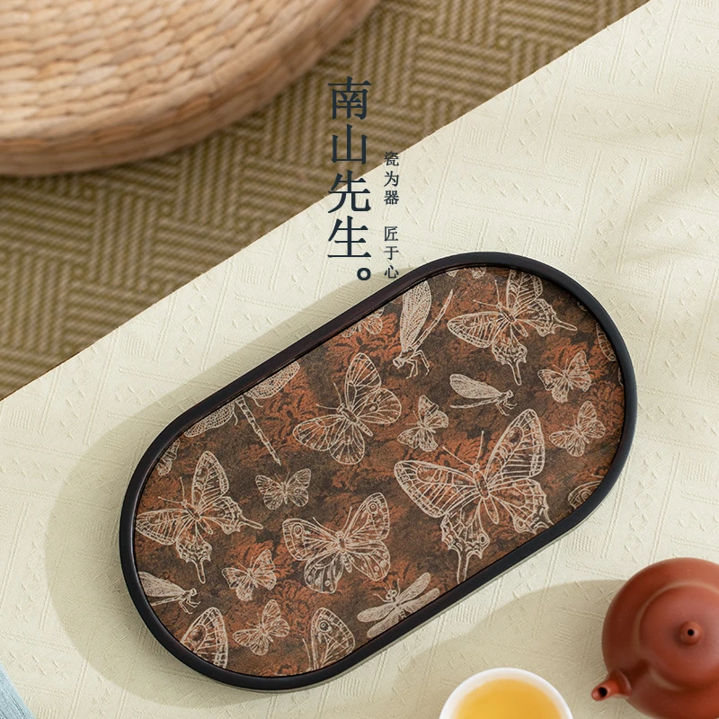 南山先生 鹤语檀竹壶承 家用沥水椭圆茶盘茶台小号雅致托盘干泡盘