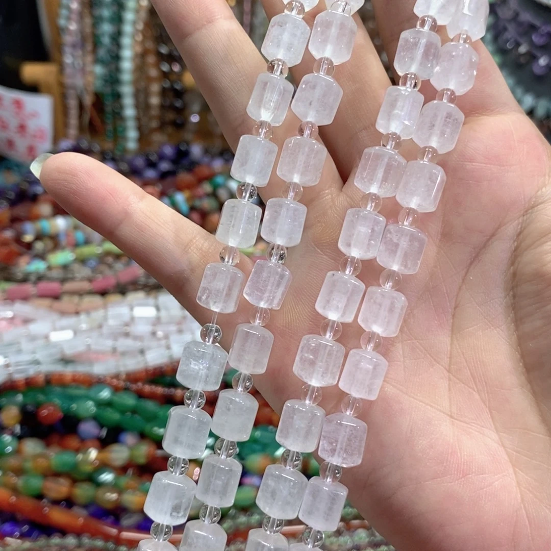 未镶嵌玛瑙/玉髓珠宝半成品白幽灵墩礅一条卡9mm