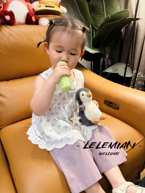 夏季新品2025女童韩版文艺碎花娃娃衫套装百搭可爱甜美森系