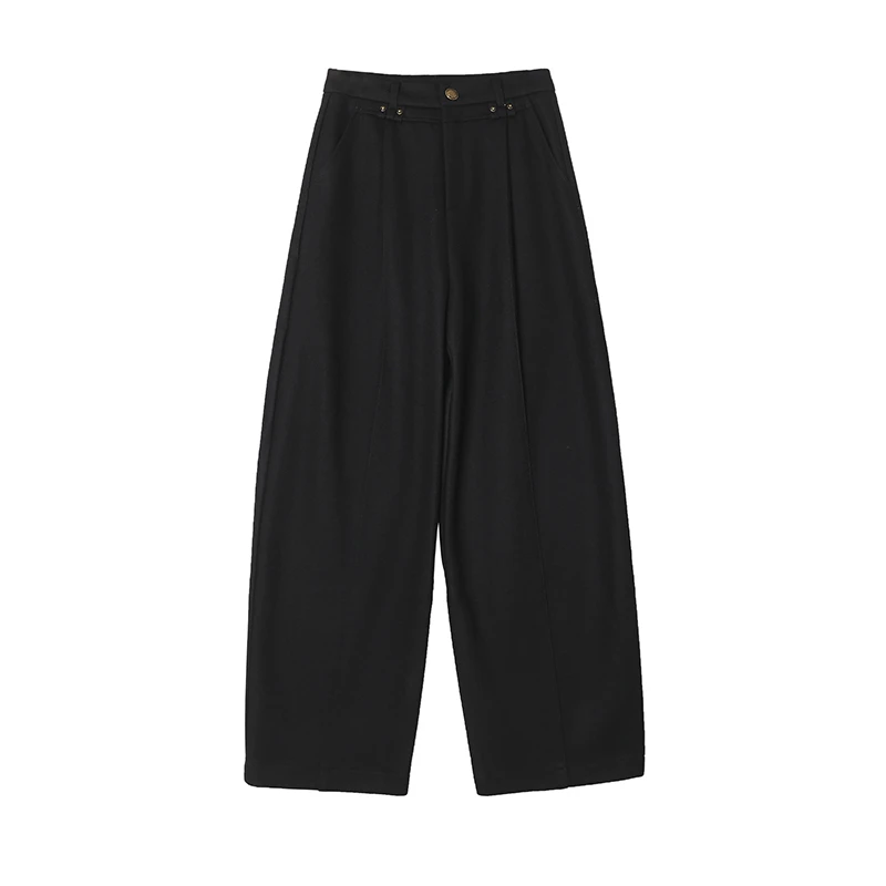 法式时尚通勤弯刀型阔腿裤直筒宽松纯色简约CEA7125