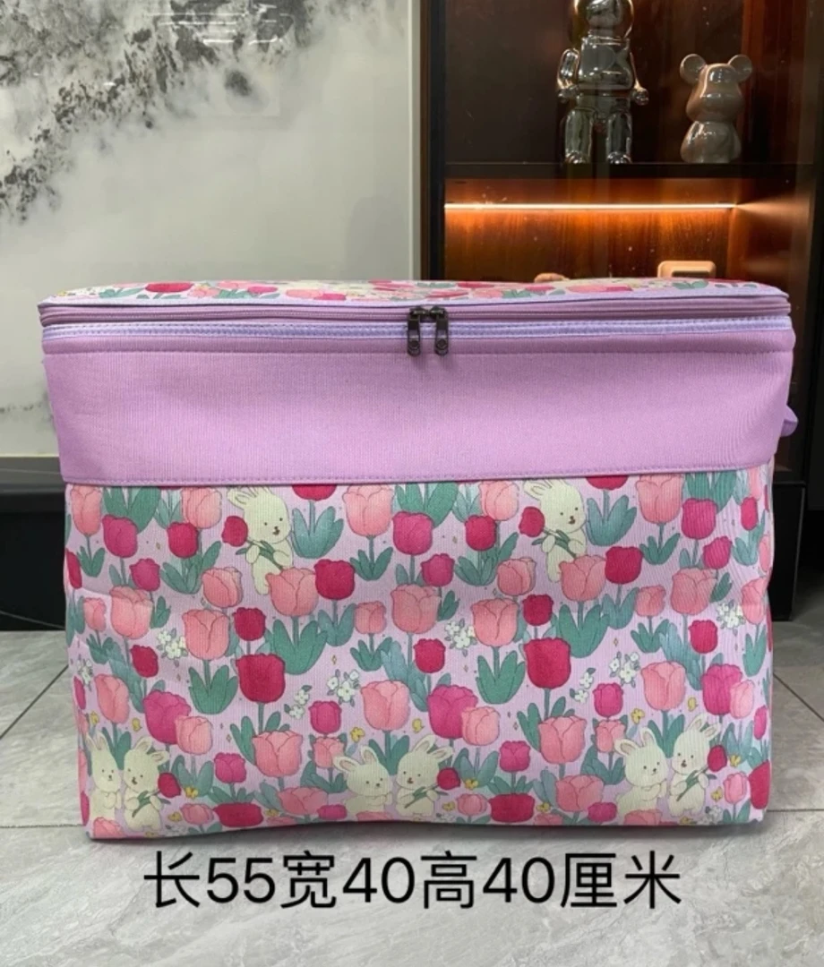 100升紫色郁金香兔子【双拉链带钢圈】衣服被子收纳120升帆布收纳袋
