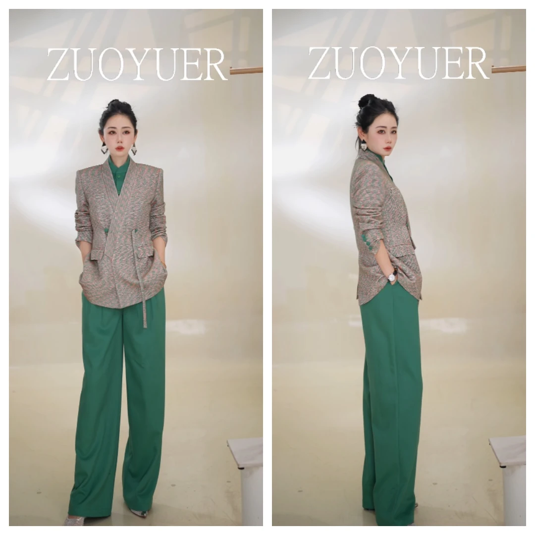 【Z.YE】国风网红复古民族服时尚套装提花服装新中式绿色25932