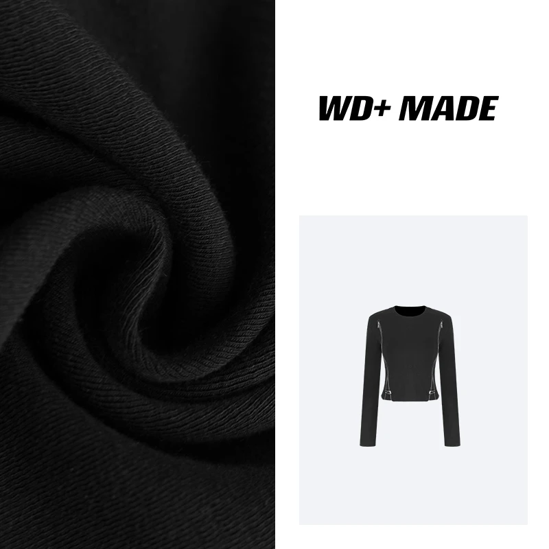 时尚设计师百搭设计感正面双拉链显瘦长袖上衣