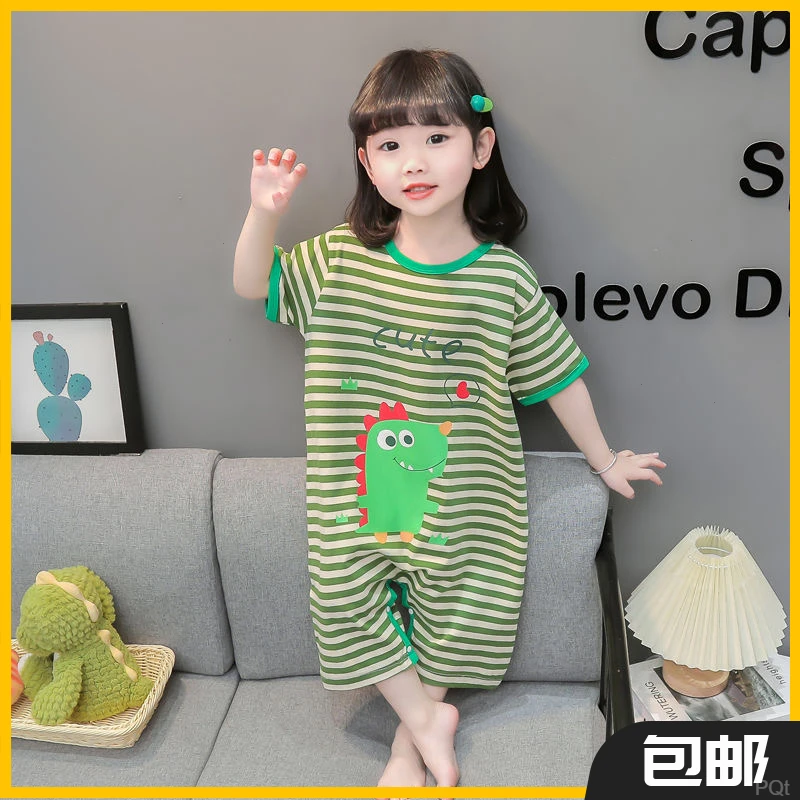 儿童连体睡衣夏季薄款高品质女童超萌恐龙爬服夏天宝宝空调服小童