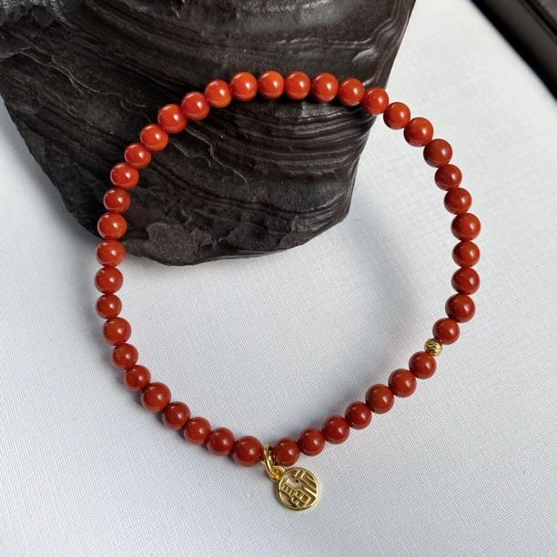 925银手链 极简中式红色百搭福牌南南单圈手链2401011