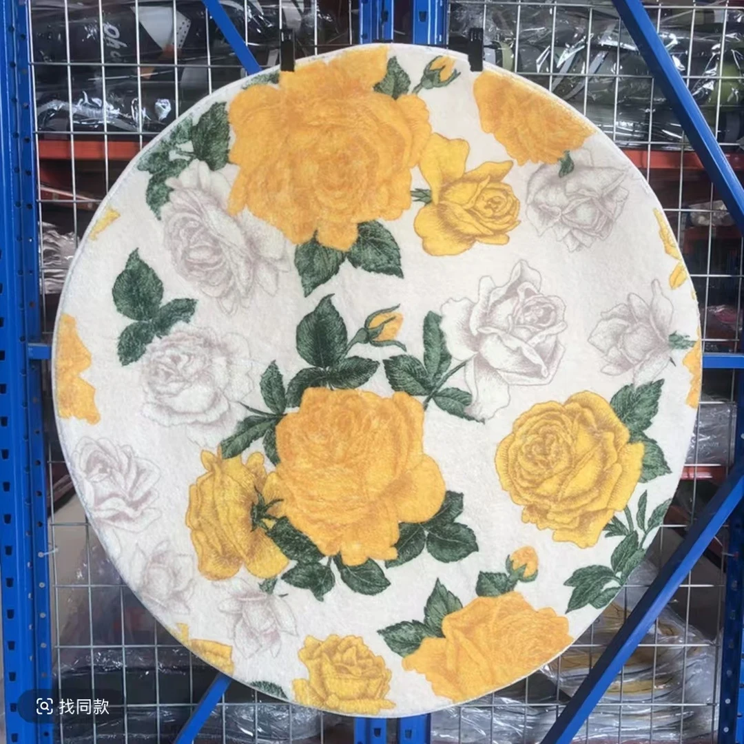 K275圆形黄色花硅藻泥地毯地垫防滑吸水客厅门厅入户厨房浴室可用