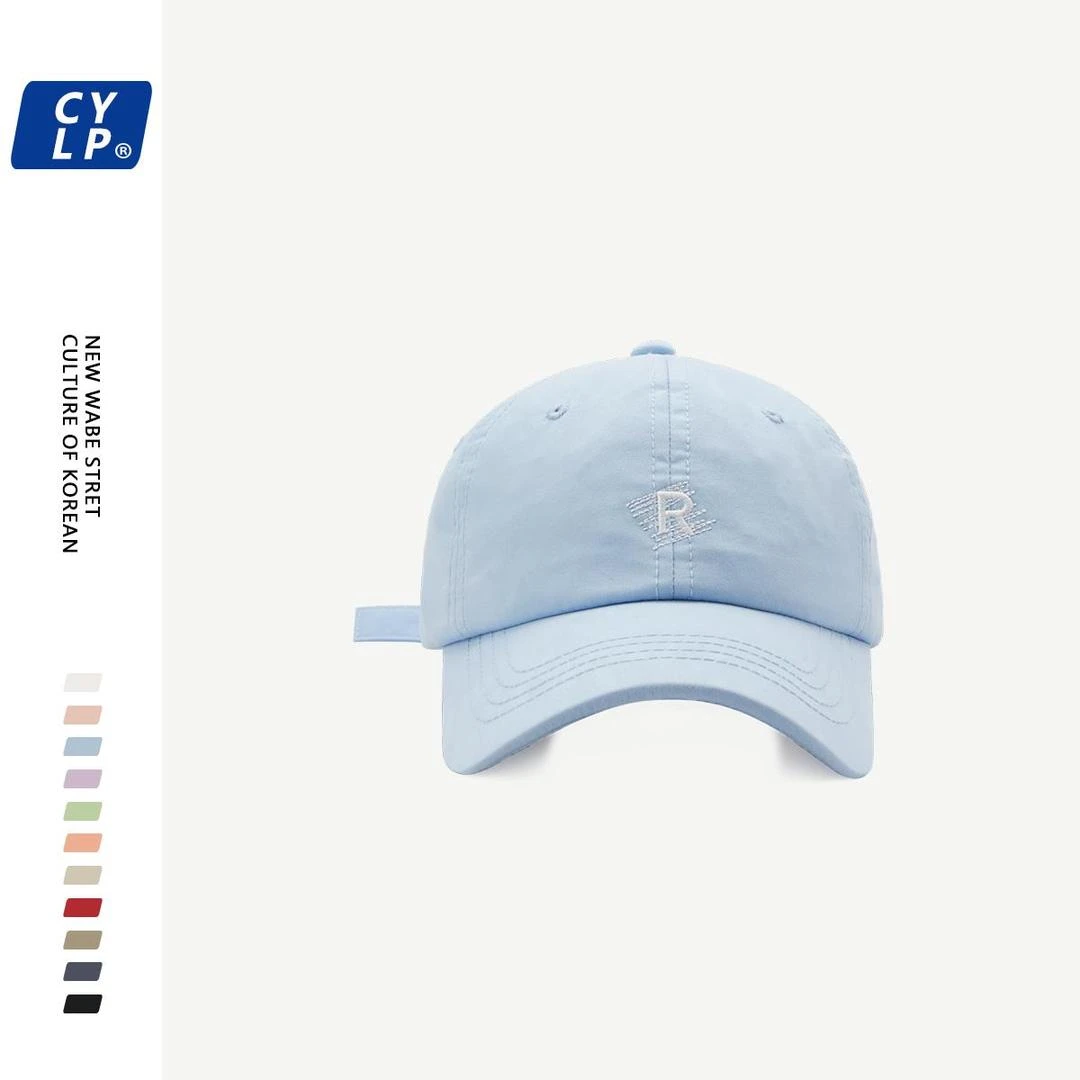 ins帽子女春夏季韩版R字母刺绣纯色软顶棒球帽男女百搭休闲鸭舌帽