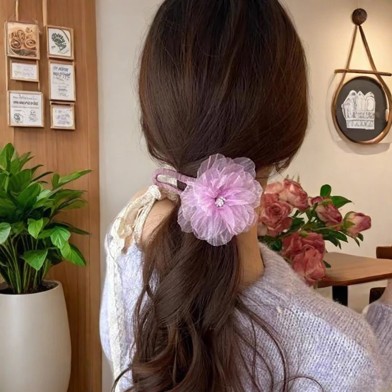 甜美超仙花夹绿色森系甜美鸭嘴夹白色头饰侧边夹边夹发夹女极简风