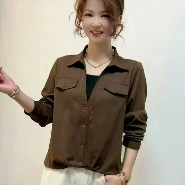 假两件长袖衬衣早秋外套妈妈装