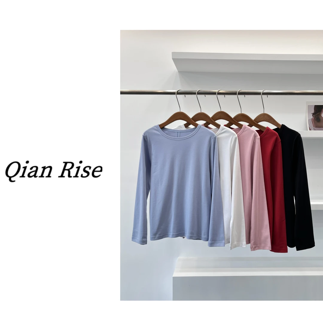 千瑞姿 -「长绒棉T恤」经典贴布拼接后中线解构拼接T恤百搭保暖时髦