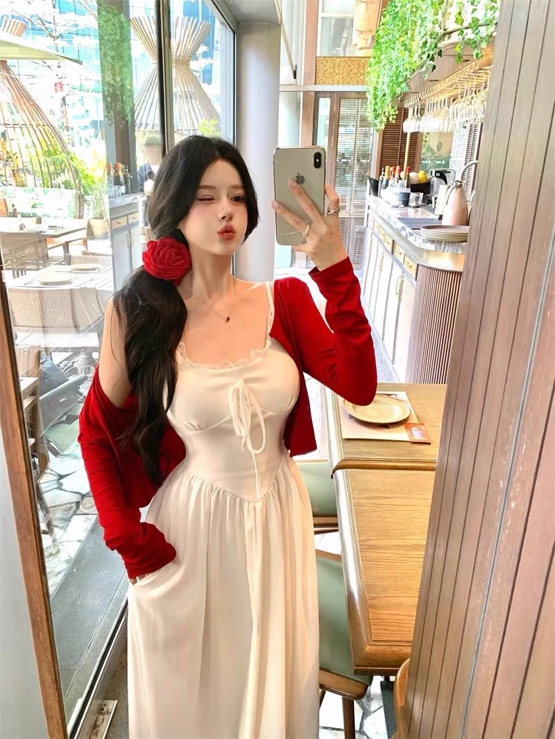 打结度假风温柔女穿搭吊带连衣裙（不退不换，介意不要拍）