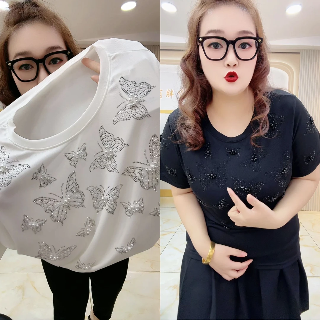 90046重工蝴蝶钻钉珠半袖