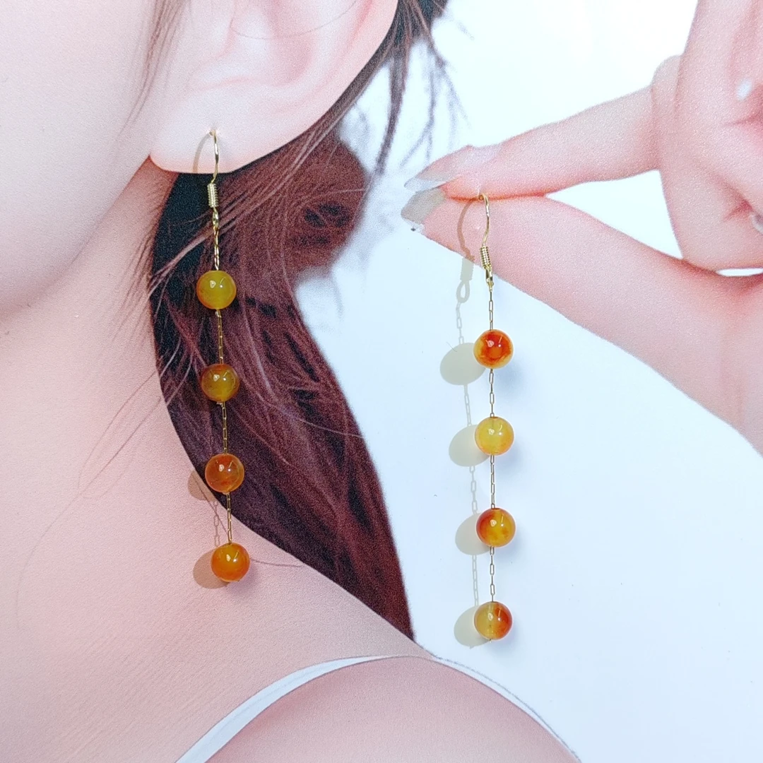 非金属合成锆石耳饰 A81长款流苏新款满天星大小珠耳饰耳坠高级感