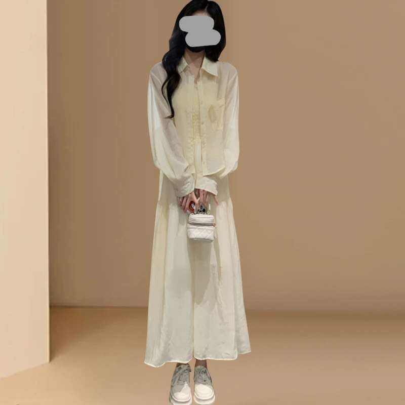 2025夏季新款小个子气质显瘦薄款防晒衬衫吊带连衣裙子两件套装女