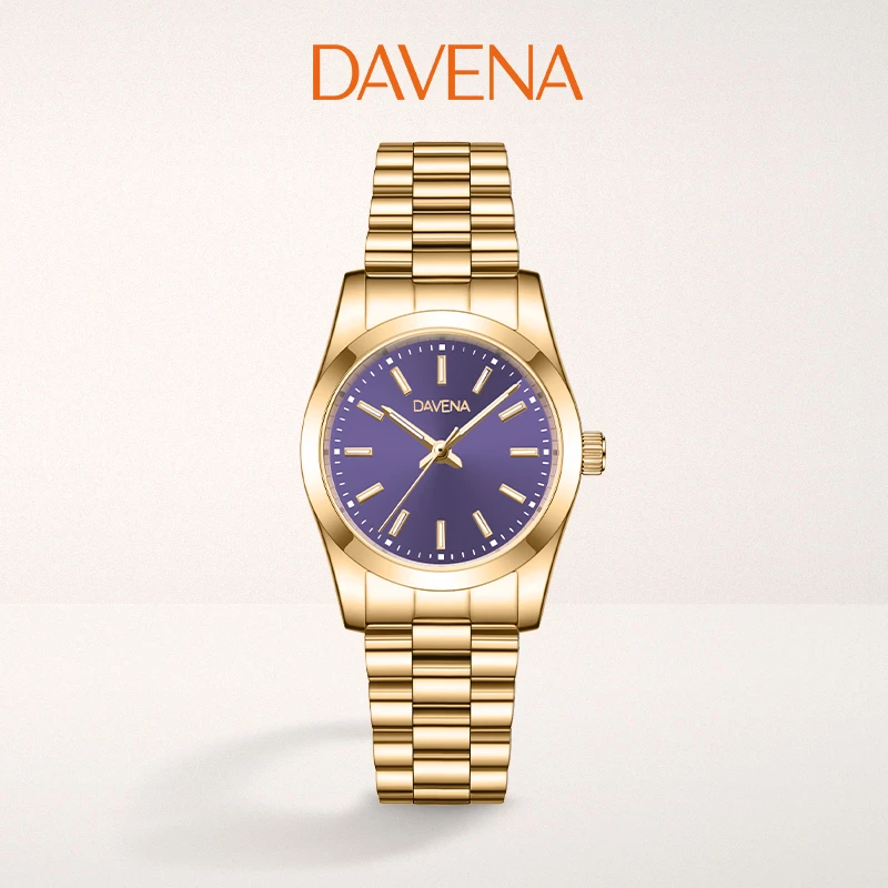 【官方直营】DAVENA蒂玮娜2025年新款小紫盘简约气质钢带女表石英表