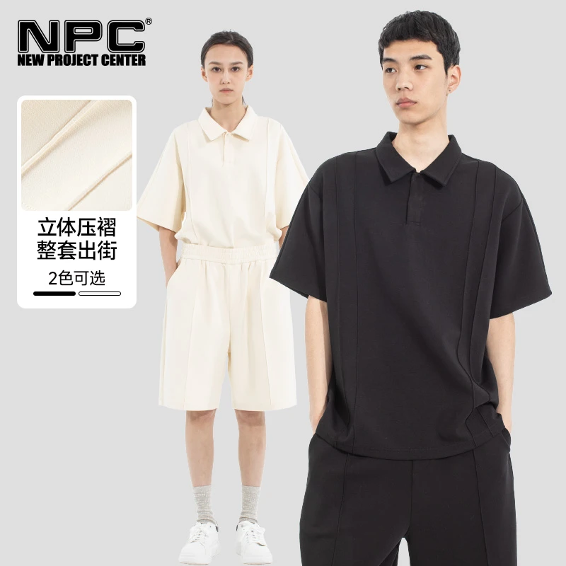 NPC潮牌复古立体压褶POLO衫短裤套装男挺括有型宽松NP53TP11 J
