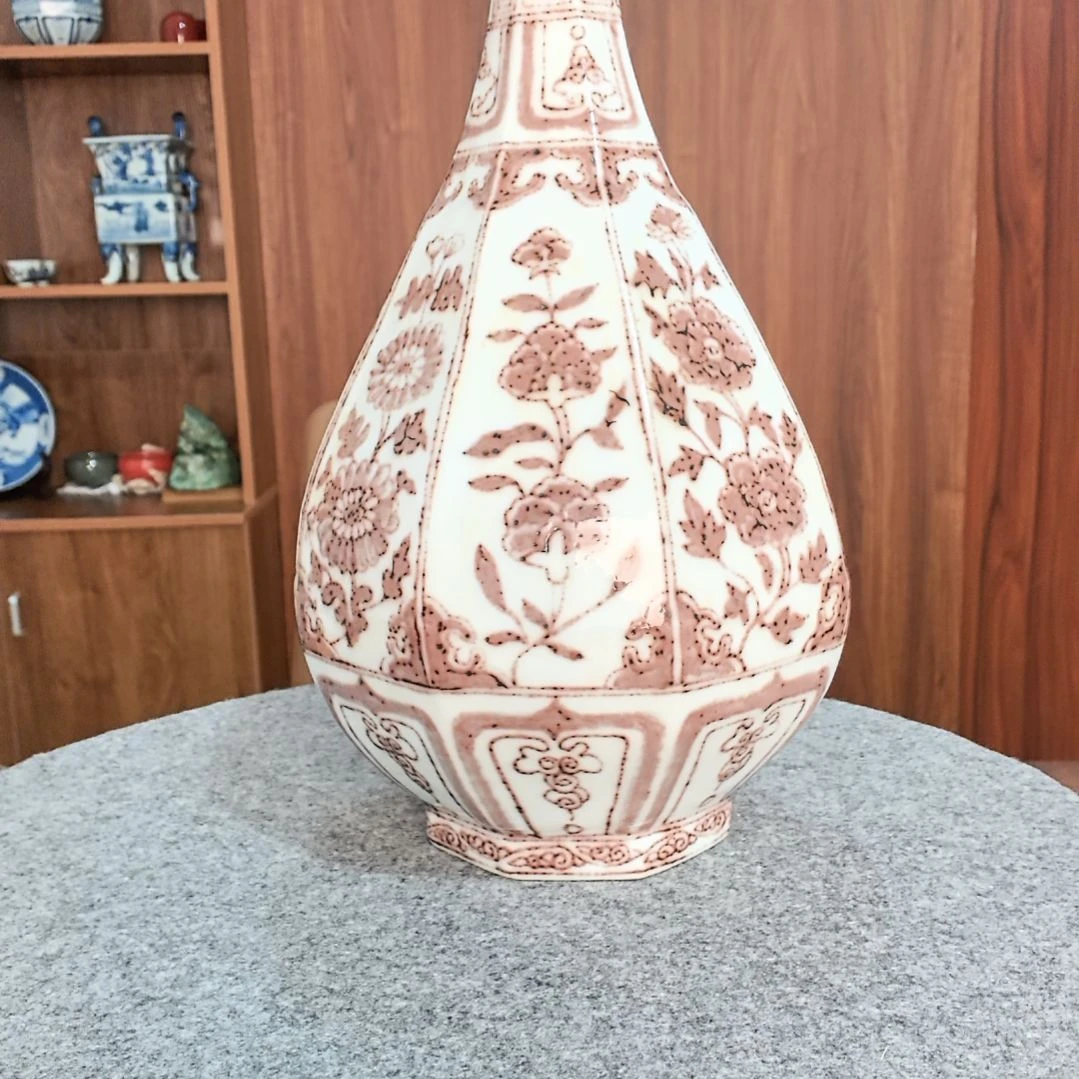 陶全品相釉里红玉壶春瓶