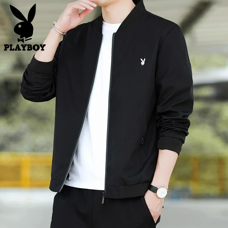花花公子外套男春秋韩版休闲棒球服百搭修身上衣薄款透气男士夹克