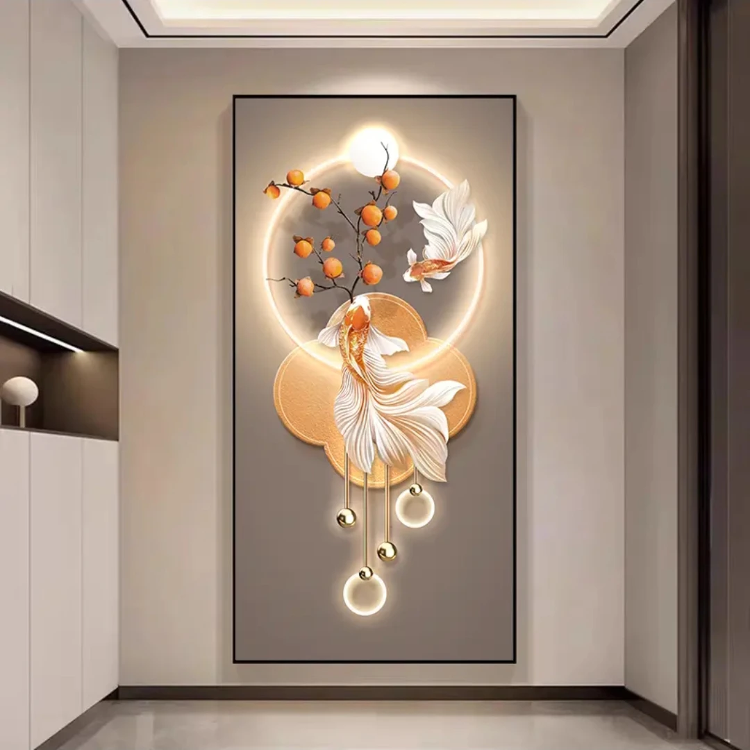 年年有余入户玄关装饰画高级感新中式竖版正对门走廊过道福字挂画