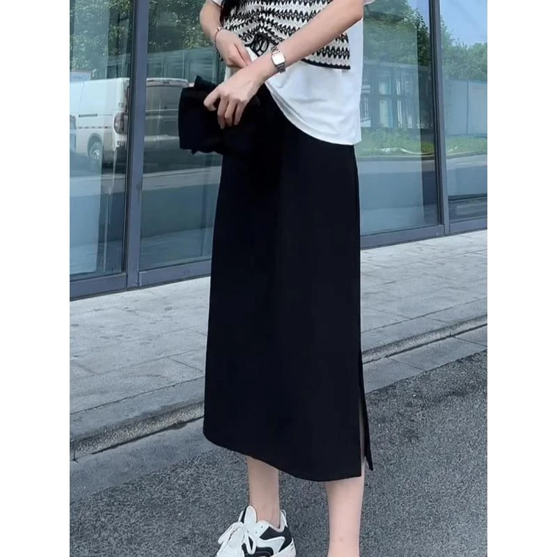 2025新款大码女装开叉a字半身裙胖mm遮肚显瘦梨形身材中长款半裙