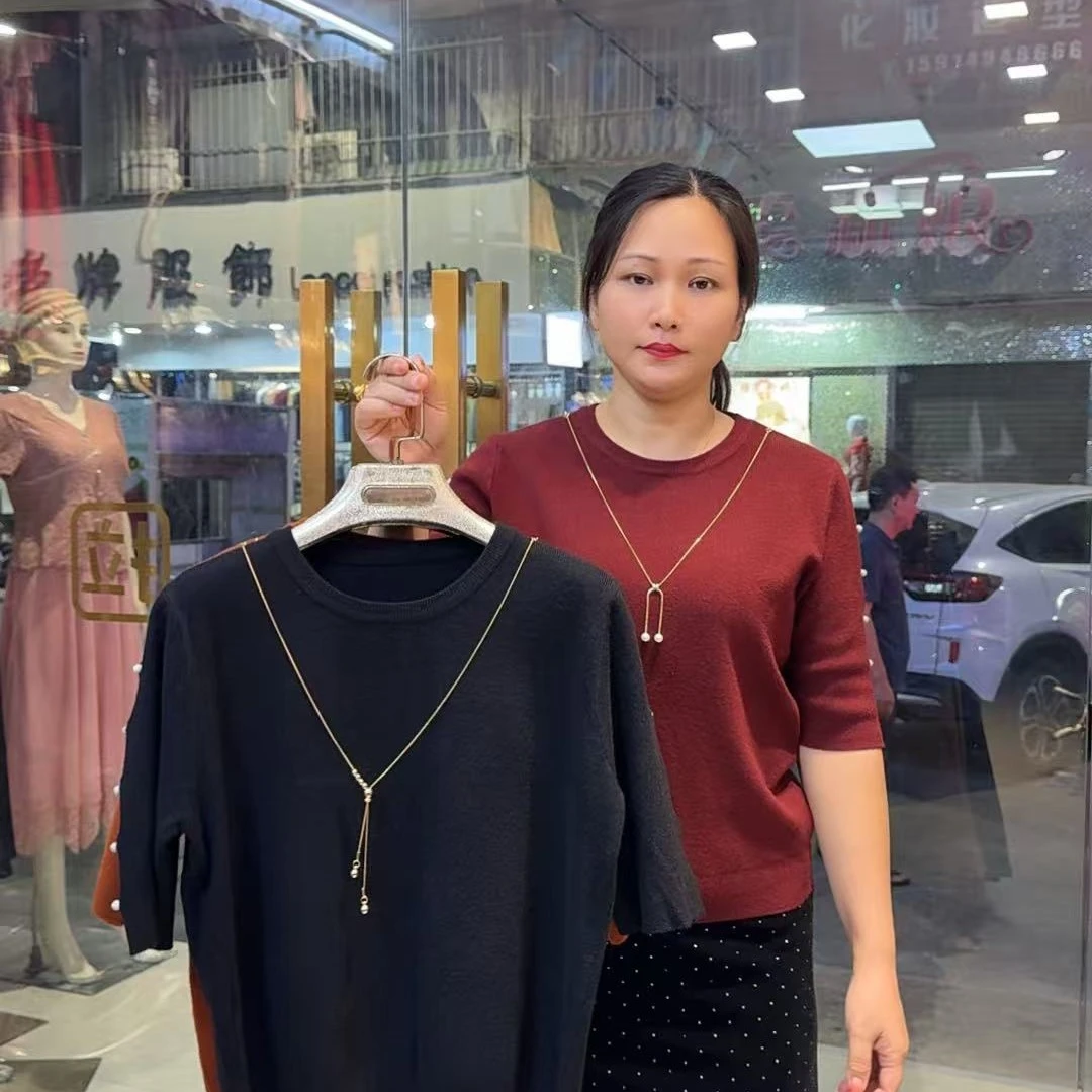 休闲常规袖圆领毛衣中袖纯色针织毛针织衫针织衫