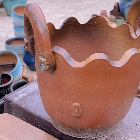 紫砂花盆长20宽18深16默认瑕疵