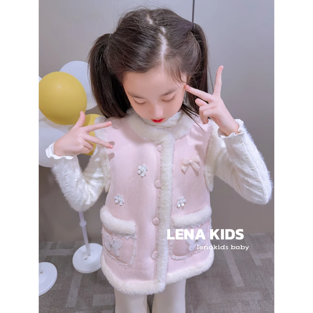 Lenakids【超保暖仿麂皮绒“蕾丝刺绣蝴蝶加厚马甲】高品质！25101604
