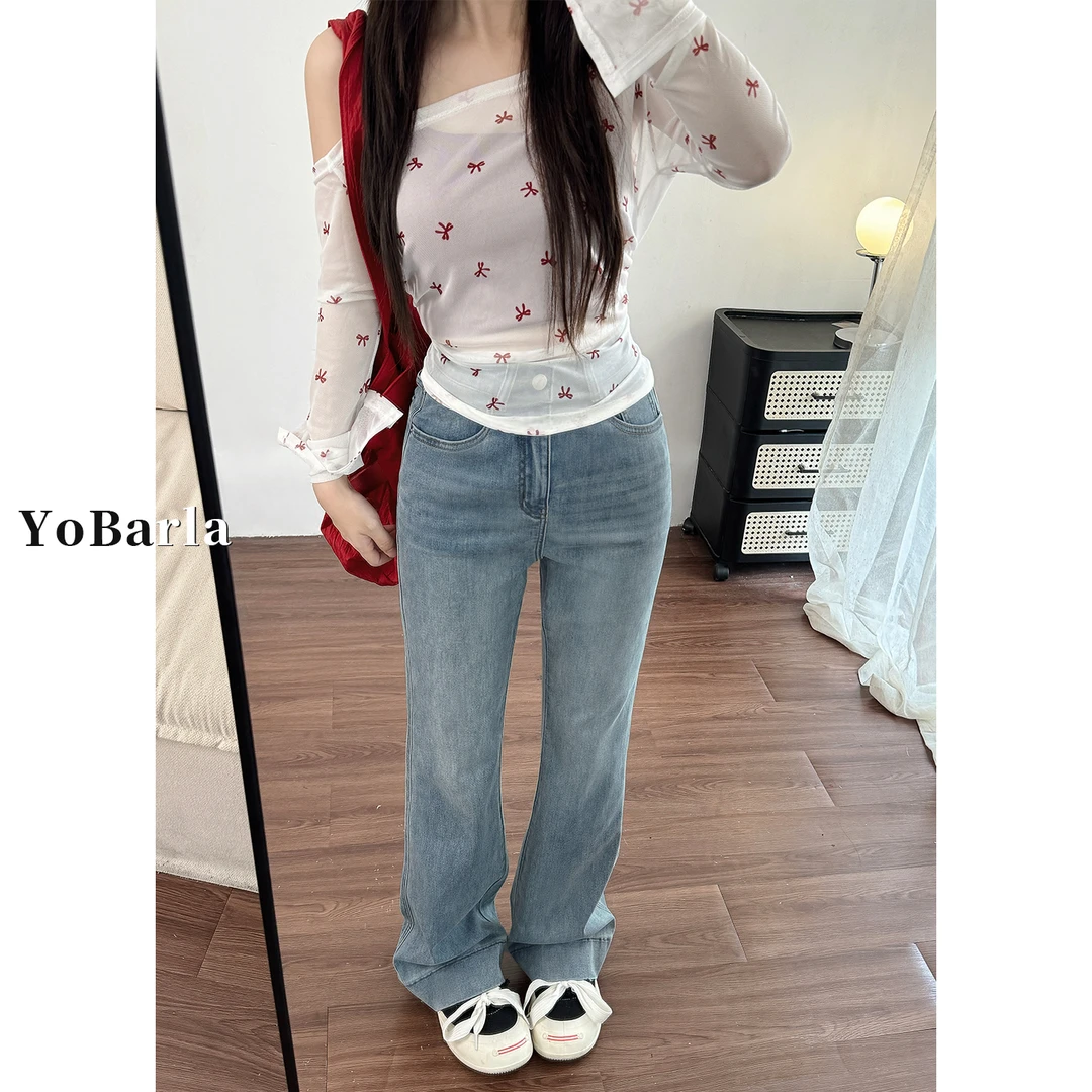 复古微喇牛仔裤女高腰秋季新款胖mm大码显瘦弹力梨形身材喇叭裤子