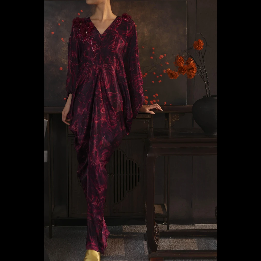 【暮色·宫殿】XM轻奢复古高级感气质时尚财阀设计感v领连衣裙