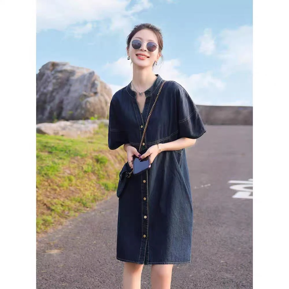 大码女装 胸110-134 牛仔连衣裙931#