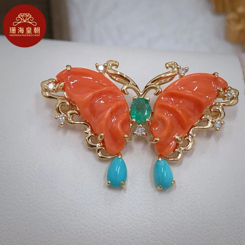 非金属木质胸针 珊海皇朝红珊珊胸花吊坠两用款时尚灵动K18饰品