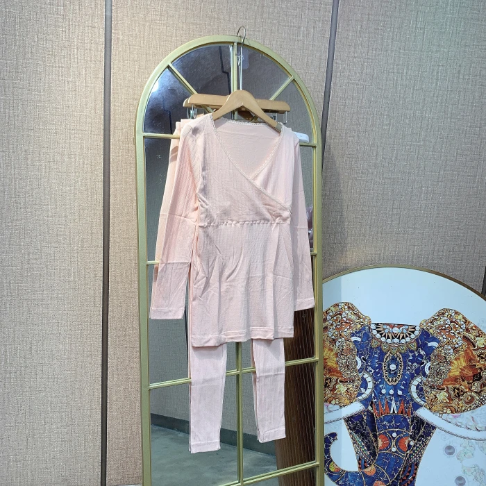 O461孕妇粉色秋衣哺乳套装90-150