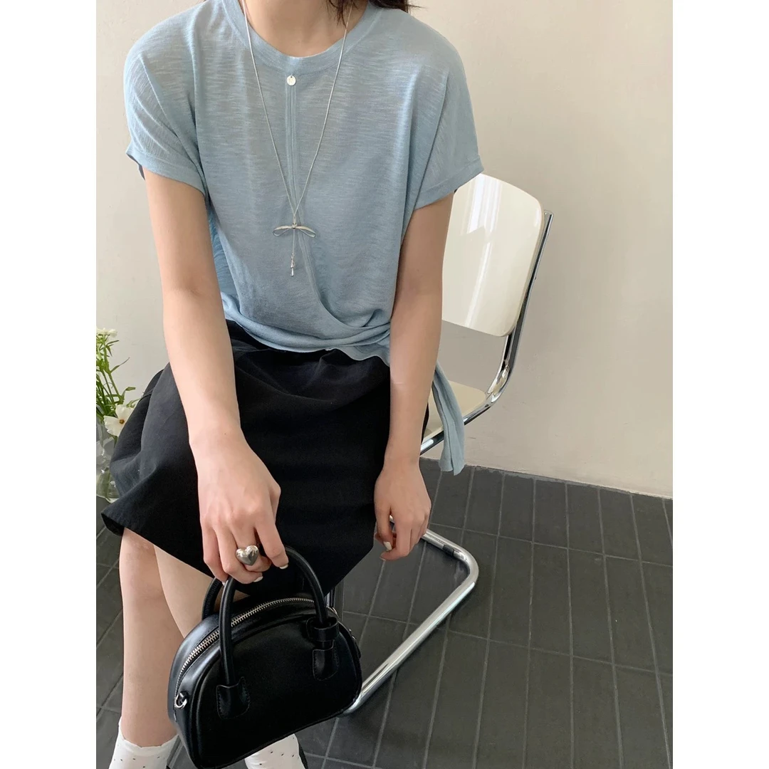 2025夏季新款时尚天-丝+亚麻设计师上衣