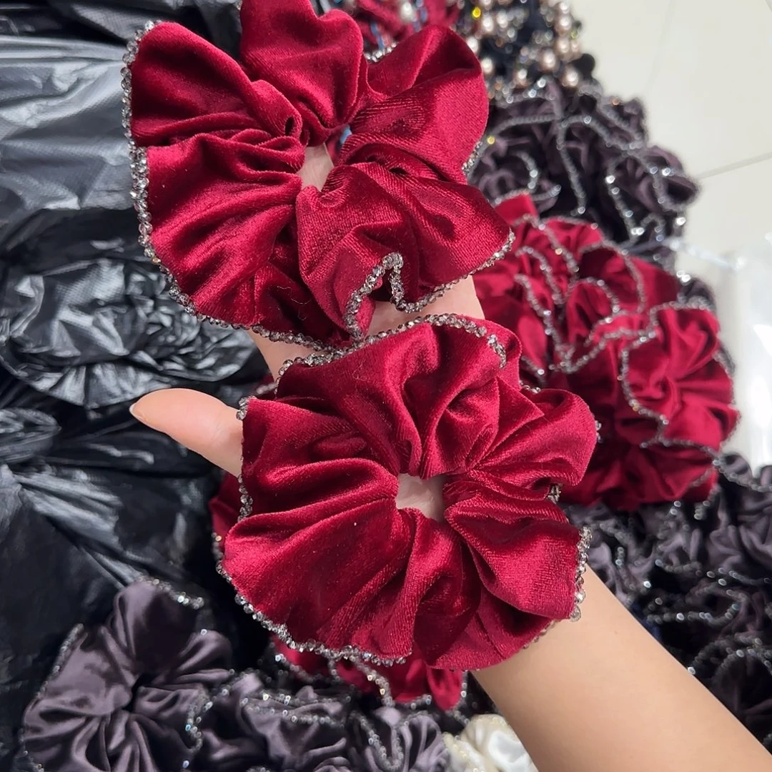 布艺非金属Y01丝绒水晶肠圈2个红色