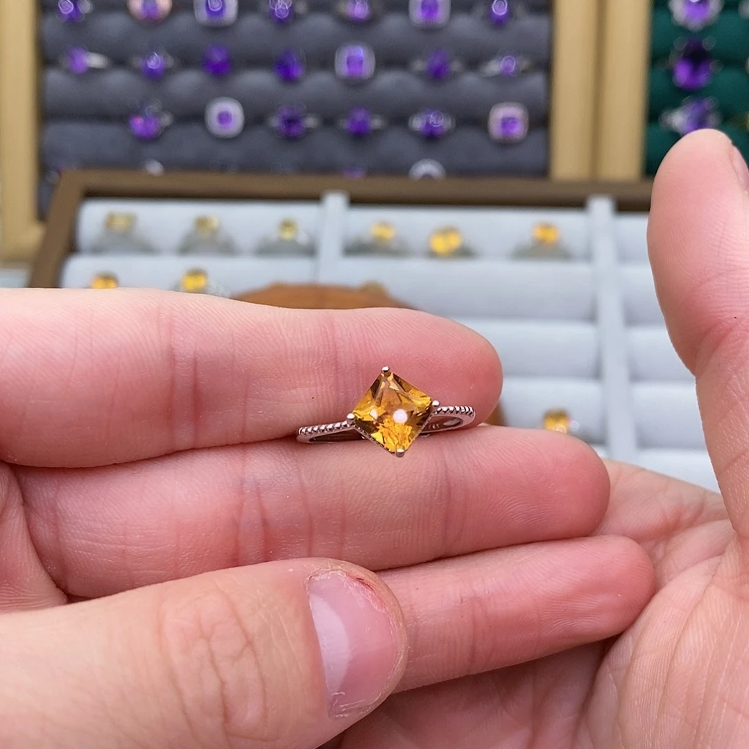 黄晶纯天然黄水晶银S925镶嵌