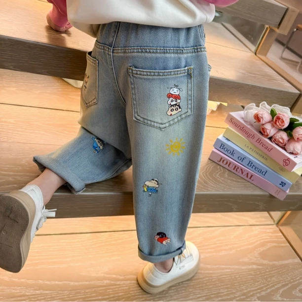女童洋气印花牛仔裤儿童春秋装新款女宝宝宽松休闲裤子小女孩时髦