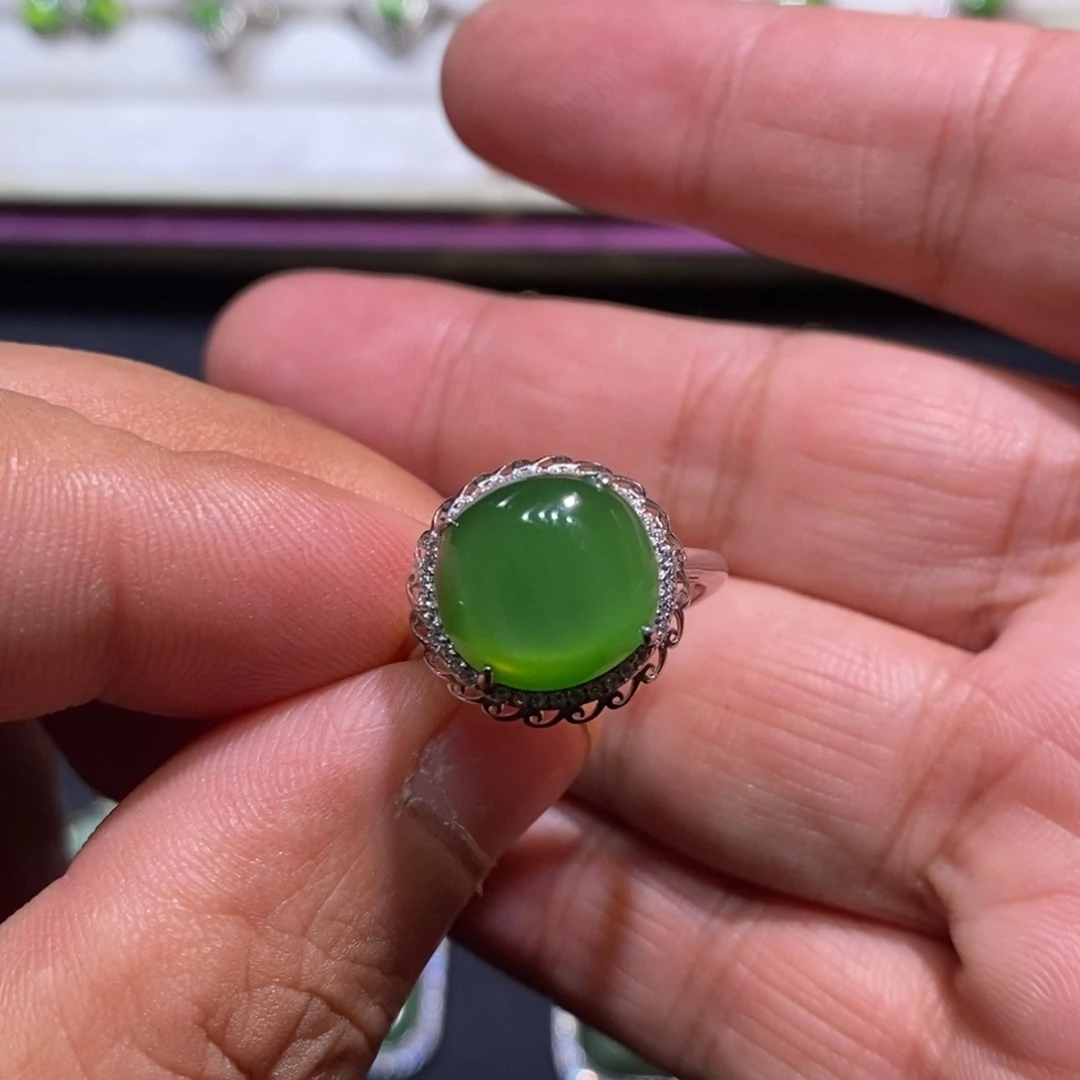 和田玉（碧玉）银S925镶嵌戒指