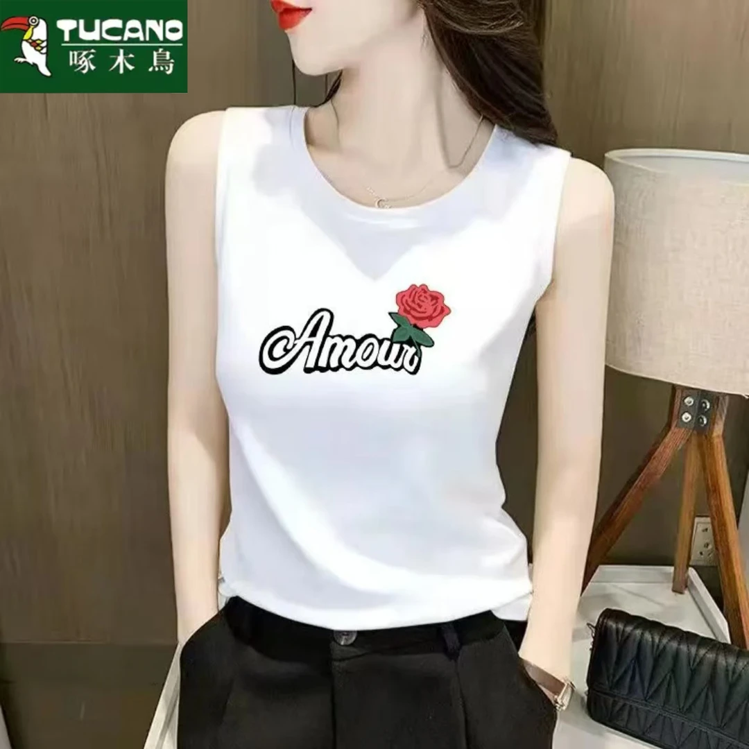 啄木鸟夏季纯棉无袖运动纯色背心男女同款宽松潮牌篮球T恤