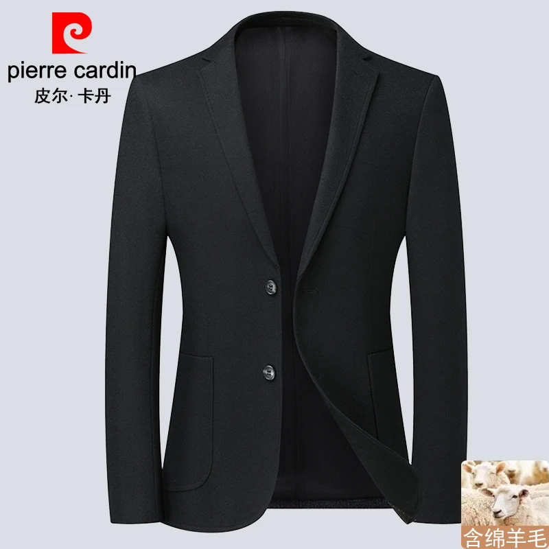 【绵羊毛】皮尔卡丹秋冬高档毛呢西装外套男中青年纯色轻奢西服上衣