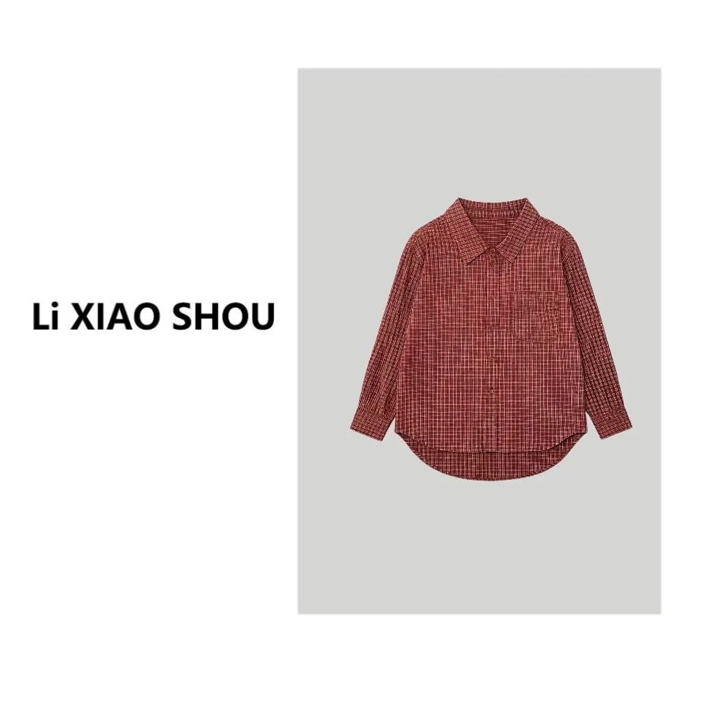 【李小瘦大码女装】新款百搭舒适休闲红格高级衬衫578D